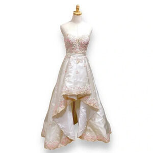 Zoey Grey Floral Appliqué Pink Cream Cherry Blossom Strapless Wedding Gown 6